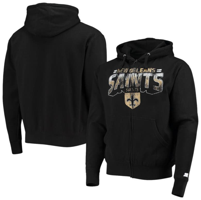 Starter Black New Orleans Saints Throwback Perfect Season Full-zip Hoodie Jacket