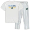 Concepts Sport Men's White, Royal Milwaukee Brewers Big And Tall Pinstripe Sleep Set In White