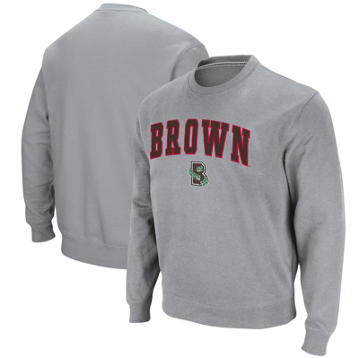 Colosseum Men's Heather Gray Brown Bears Arch Logo Tackle Twill Pullover Sweatshirt