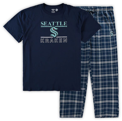 Concepts Sport Men's Deep Sea Blue Seattle Kraken Big And Tall Lodge T-shirt And Pants Sleep Set