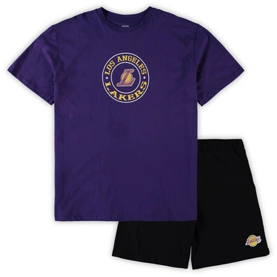 Concepts Sport Men's  Purple, Black Los Angeles Lakers Big And Tall T-shirt And Shorts Sleep Set In Purple,black