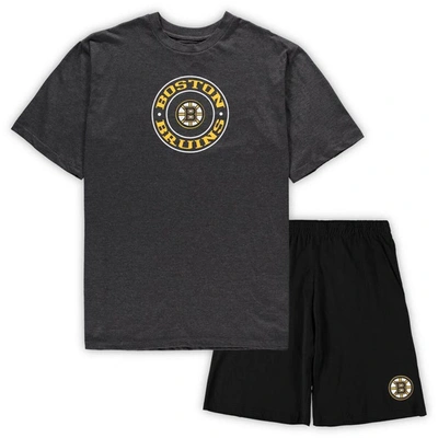 CONCEPTS SPORT CONCEPTS SPORT BLACK/HEATHERED CHARCOAL BOSTON BRUINS BIG & TALL T-SHIRT & SHORTS SLEEP SET