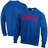 CHAMPION CHAMPION ROYAL KANSAS JAYHAWKS ARCH REVERSE WEAVE PULLOVER SWEATSHIRT