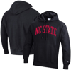 Champion Black Nc State Wolfpack Team Arch Reverse Weave Pullover Hoodie In Black