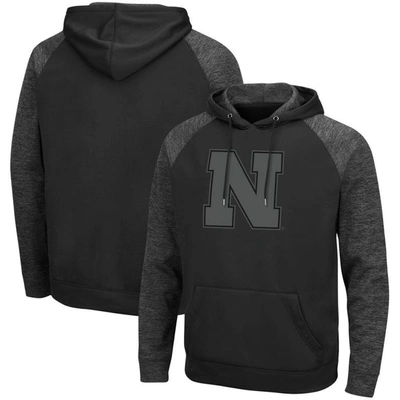 Colosseum Men's Black Nebraska Huskers Blackout 3.0 Tonal Raglan Pullover Hoodie