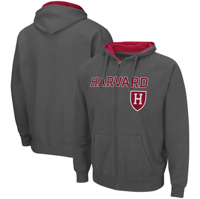 Colosseum Men's  Charcoal Harvard Crimson Arch Logo 3.0 Full-zip Hoodie