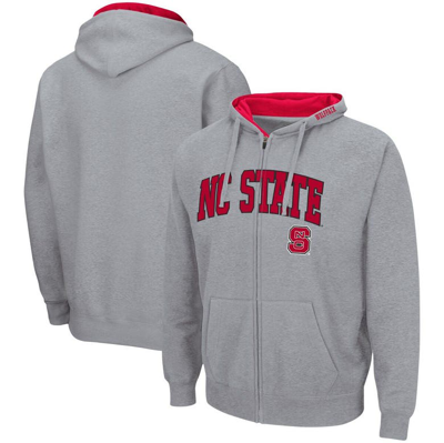 Colosseum Men's  Heathered Gray Nc State Wolfpack Arch Logo 3.0 Full-zip Hoodie