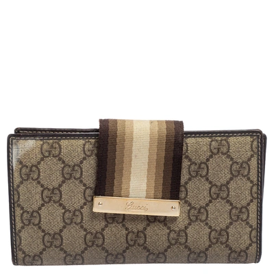 Pre-owned Gucci Beige Gg Supreme Canvas Vintage Web Continental Wallet