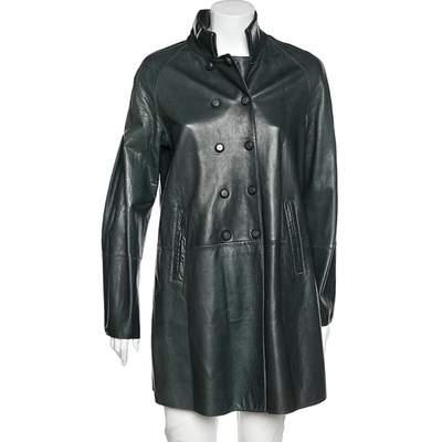Pre-owned Emporio Armani Dark Green Leather Button Front Mid Length Coat M