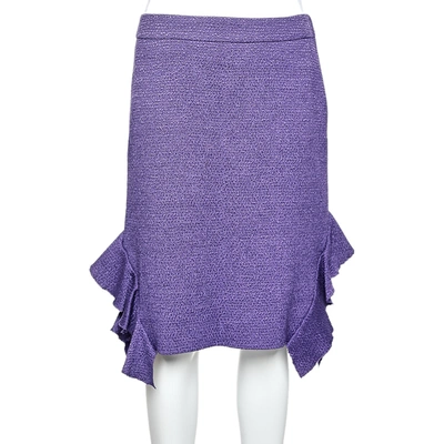 Pre-owned Moschino Purple Textured Wool & Silk Ruffled Mini Skirt M