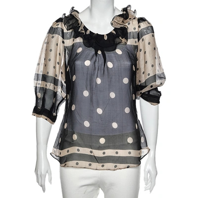 Pre-owned Moschino Cheap And Chic Black & Cream Polka Doted Silk Blouse M