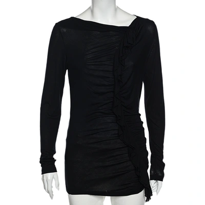 Pre-owned Moschino Cheap And Chic Black Ruffle Trimmed Long Sleeve Top M