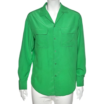 Pre-owned Ralph Lauren Green Silk Pocketed Button Front Shirt M