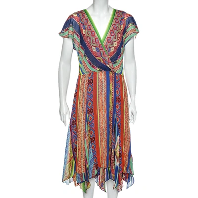 Pre-owned Polo Ralph Lauren Multicolored Printed Silk Asymmetric Hem Detail Dress M