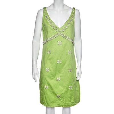 Pre-owned Moschino Cheap & Chic Green Cotton Shell Appliqué Sleeveless Dress L