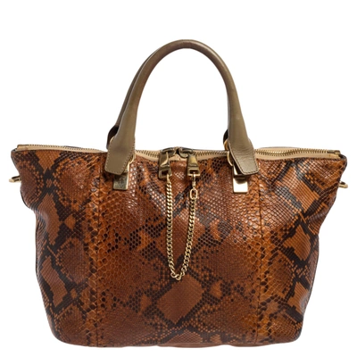 Pre-owned Chloé Brown Python And Leather Baylee Tote