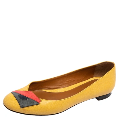 Pre-owned Fendi Yellow Leather Monster Ballet Flats Size 36