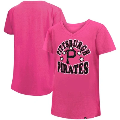 New Era Kids' Girl's Youth  Pink Pittsburgh Pirates Jersey Stars V-neck T-shirt