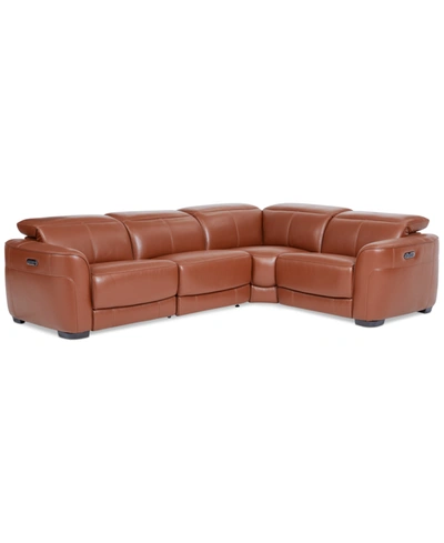 Furniture Lexanna 4-pc. Leather Sectional With 2 Power Motion Recliners, Created For Macy's In Warm Brown