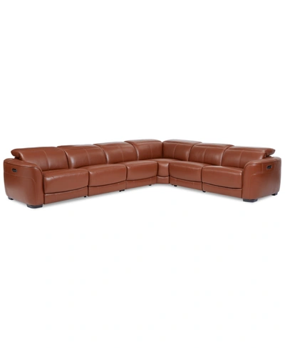Furniture Lexanna 6-pc. Leather Sectional With 3 Power Motion Recliners, Created For Macy's In Warm Brown