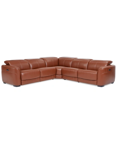 Furniture Lexanna 5-pc. Leather Sectional With 2 Power Motion Recliners, Created For Macy's In Warm Brown