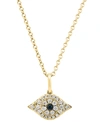 Effy Collection Effy Black Diamond Accent & Diamond (1/6 Ct. T.w.) Evil Eye 18" Pendant Necklace In Sterling Silver In K Yellow Gold Over Sterling Silver