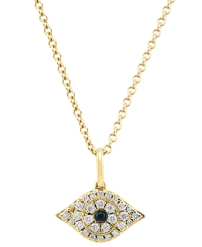 Effy Collection Effy Black Diamond Accent & Diamond (1/6 Ct. T.w.) Evil Eye 18" Pendant Necklace In Sterling Silver In K Yellow Gold Over Sterling Silver