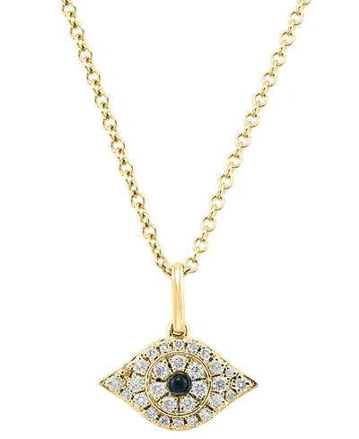 Effy Collection Effy Black Diamond Accent & Diamond (1/6 Ct. T.w.) Evil Eye 18" Pendant Necklace In Sterling Silver In 14k Yellow Gold Over Sterling Silver