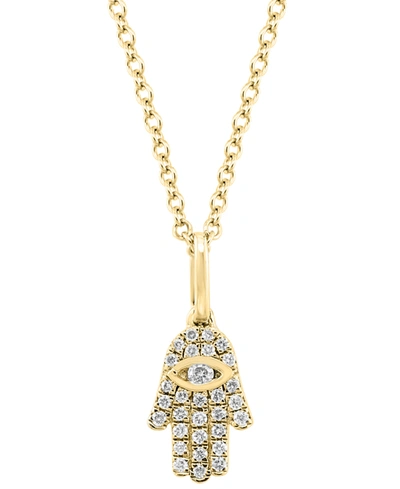 Effy Collection Effy Diamond Pave Hamsa Hand 18" Pendant Necklace (1/10 Ct. T.w.) In Sterling Silver Or 14k Gold-pla In Gold-plated Sterling Silver