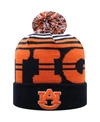 Top Of The World Men's Black And Orange Clemson Tigers Colossal Cuffed Knit Hat With Pom In Navy/orange
