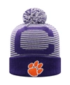 Top Of The World Men's Purple Clemson Tigers Line Up Cuffed Knit Hat With Pom In Purple