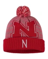 Top Of The World Men's Scarlet Nebraska Huskers Line Up Cuffed Knit Hat With Pom In Scarlet