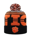 Top Of The World Men's Black And Orange Clemson Tigers Colossal Cuffed Knit Hat With Pom In Black/orange