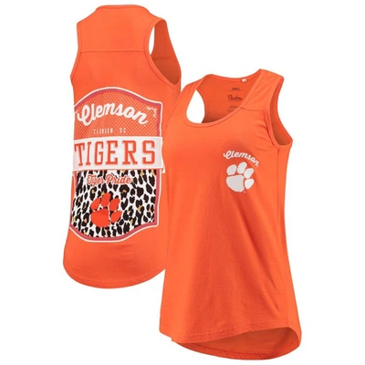 Pressbox Women's Orange Clemson Tigers Sanders Animal Print Tank Top