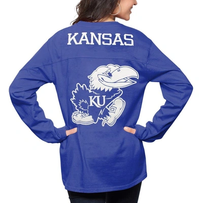 Pressbox Women's Royal Kansas Jayhawks The Big Shirt Oversized Long Sleeve T-shirt