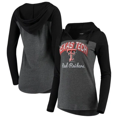 CAMP DAVID CHARCOAL TEXAS TECH RED RAIDERS KNOCKOUT COLOR BLOCK LONG SLEEVE V-NECK HOODIE T-SHIRT