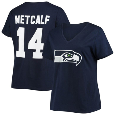 Fanatics Women's Plus Size Dk Metcalf College Navy Seattle Seahawks Name Number V-neck T-shirt