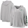 FANATICS FANATICS BRANDED HEATHERED GRAY NEW YORK JETS PLUS SIZE LACE-UP PULLOVER HOODIE