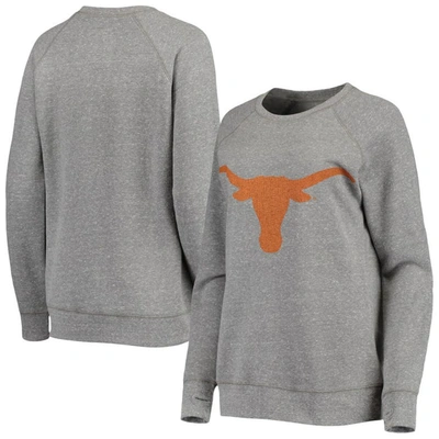 Pressbox Women's Heathered Gray Texas Longhorns Big Logo Knobi Fleece Raglan Pullover Sweatshirt