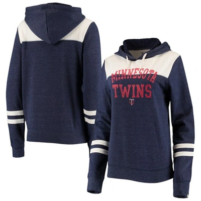 New Era Women's  Heathered Navy, White Minnesota Twins Colorblock Tri-blend Pullover Hoodie In Heathered Navy,white