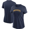 NIKE NIKE NAVY MILWAUKEE BREWERS WORDMARK T-SHIRT