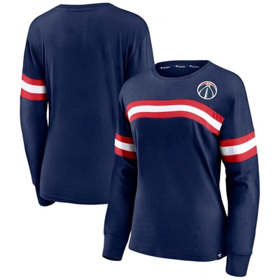 Fanatics Branded Navy Washington Wizards Block Party Chest Logo Striped Long Sleeve T-shirt