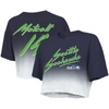 MAJESTIC MAJESTIC THREADS DK METCALF NAVY/WHITE SEATTLE SEAHAWKS DIP-DYE PLAYER NAME & NUMBER CROP TOP
