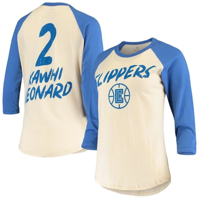 Fanatics Women's Kawhi Leonard Cream La Clippers Raglan Three-fourth Sleeve T-shirt