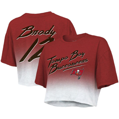 Majestic Threads Tom Brady Red/white Tampa Bay Buccaneers Drip-dye Player Name & Number Tri-blend Cr In Red,white