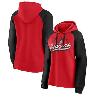 Fanatics Women's  Branded Red And Black Portland Trail Blazers Record Holder Raglan Pullover Hoodie In Red,black