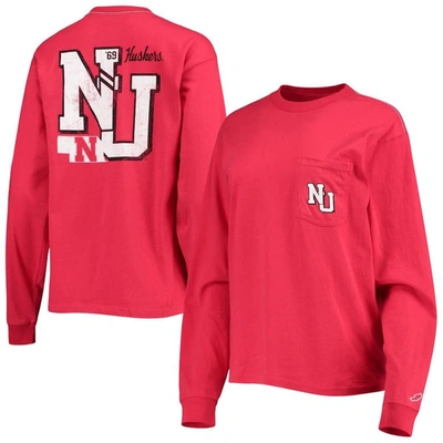 League Collegiate Wear Scarlet Nebraska Huskers Pocket Oversized Long Sleeve T-shirt