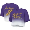 Majestic Women's  Threads Purple And White Los Angeles Lakers Dirty Dribble Tri-blend Cropped T-shirt In Purple