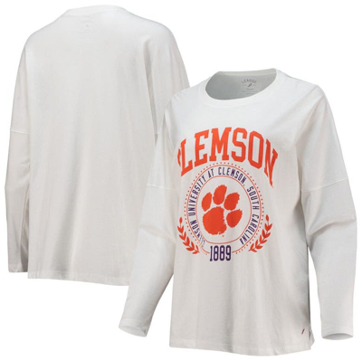 League Collegiate Wear White Clemson Tigers Clothesline Oversized Long Sleeve T-shirt
