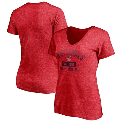 Fanatics Women's Heathered Red Washington Nationals Old Time Favorite V-neck T-shirt
